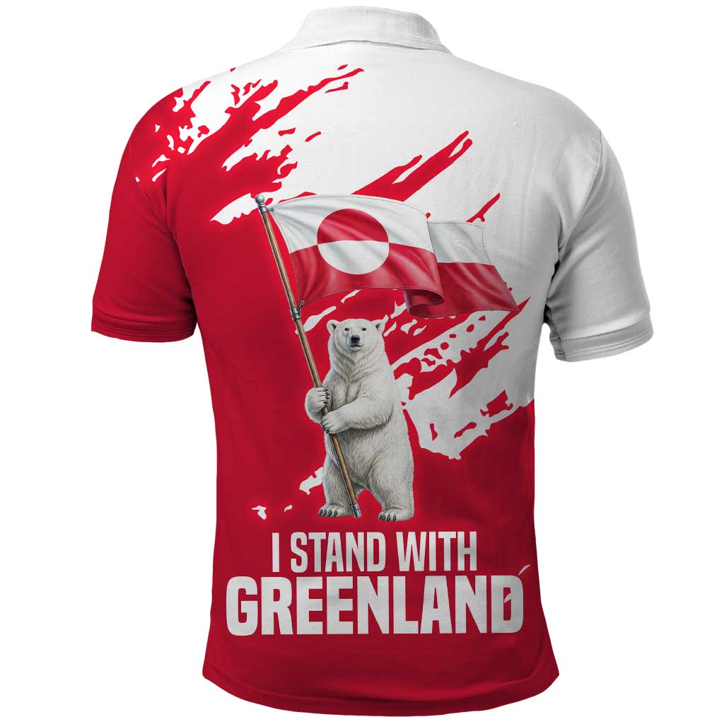 I Stand With Greenland Polar Bear Polo Shirt with Splattered Flag Pattern