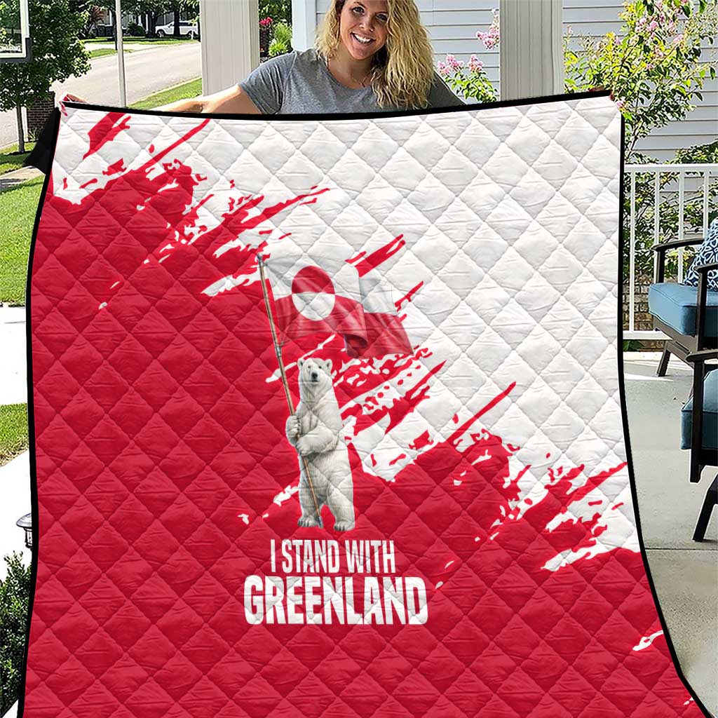 I Stand With Greenland Polar Bear Quilt with Splattered Flag Pattern
