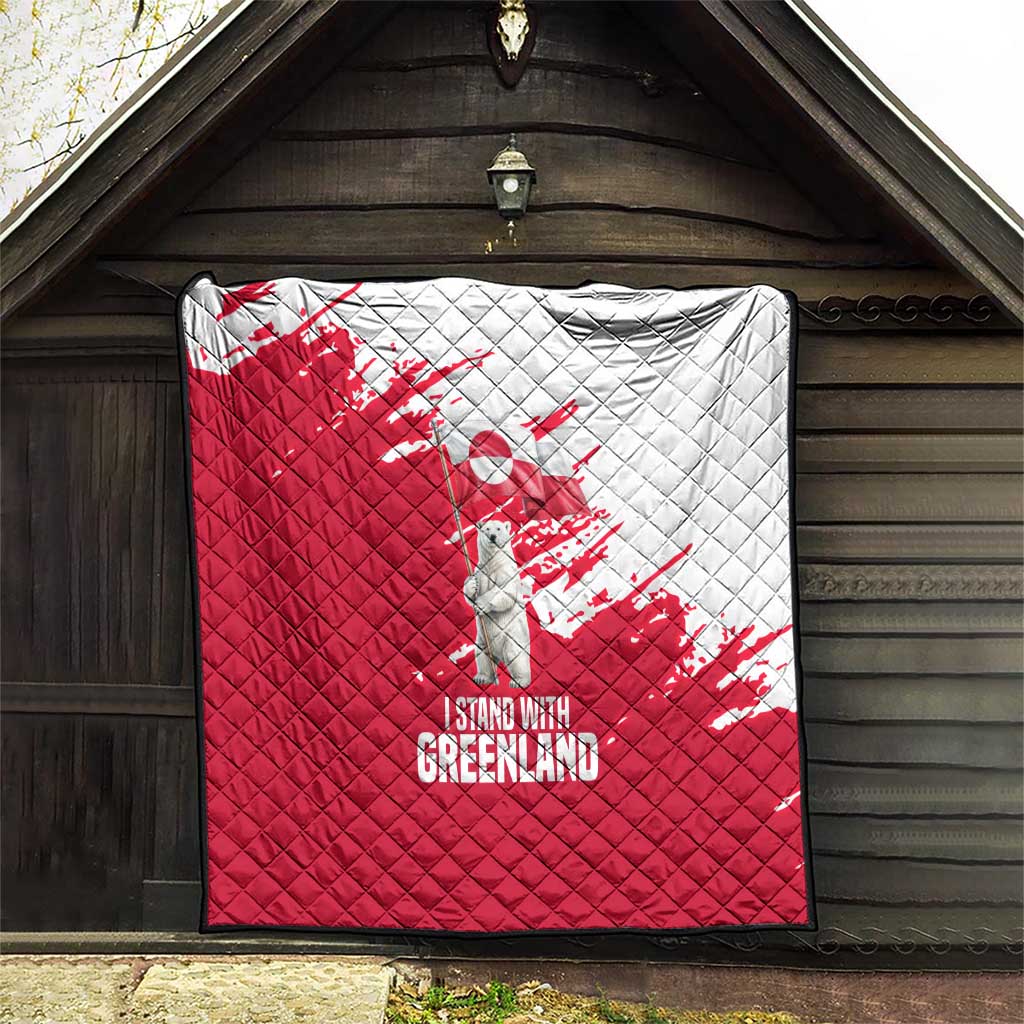 I Stand With Greenland Polar Bear Quilt with Splattered Flag Pattern