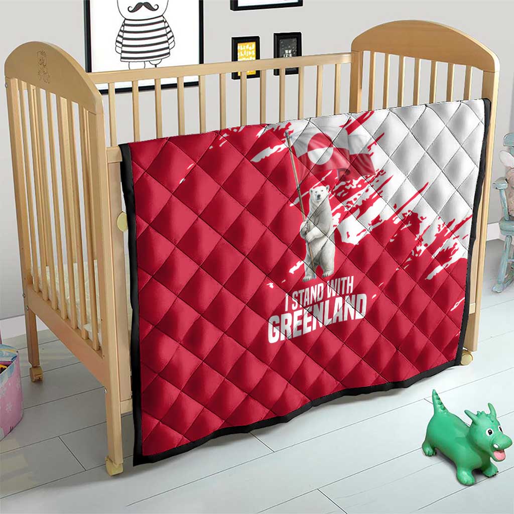 I Stand With Greenland Polar Bear Quilt with Splattered Flag Pattern