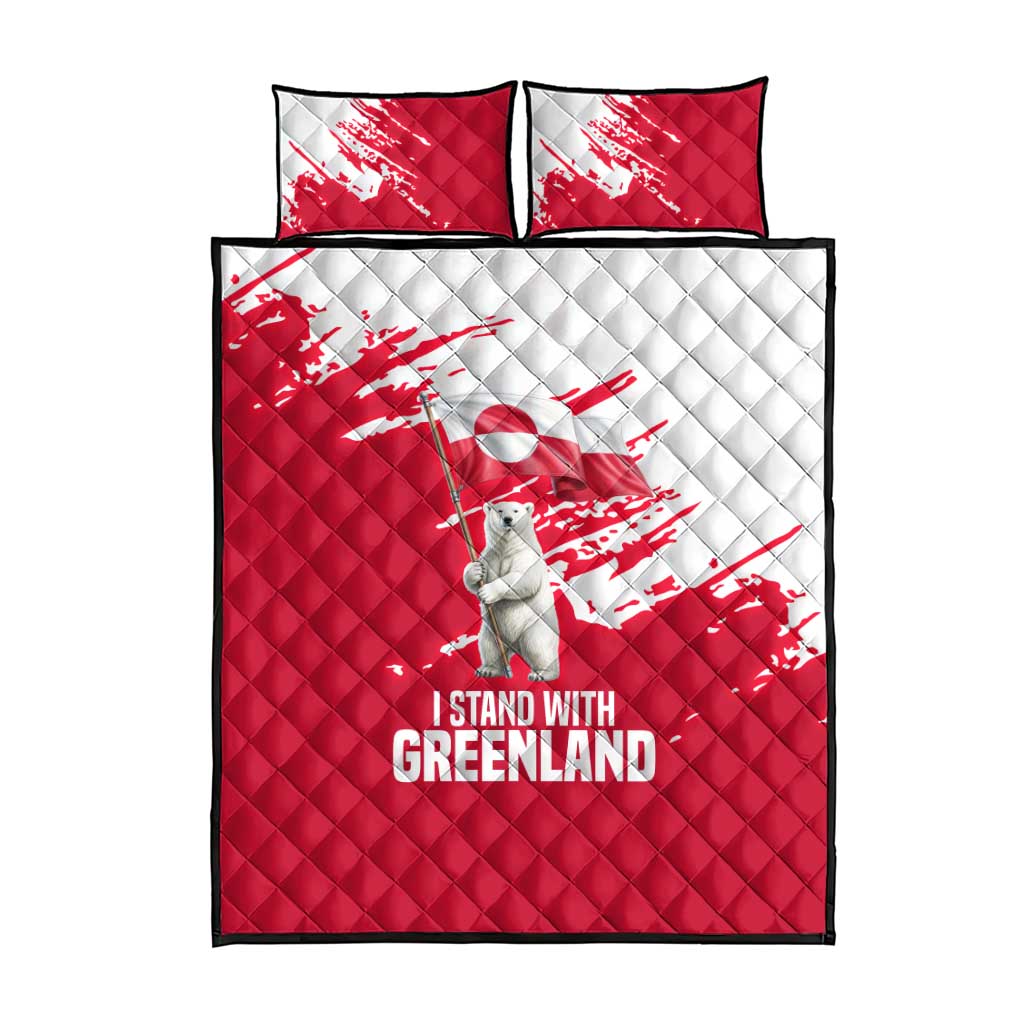 I Stand With Greenland Polar Bear Quilt Bed Set with Splattered Flag Pattern