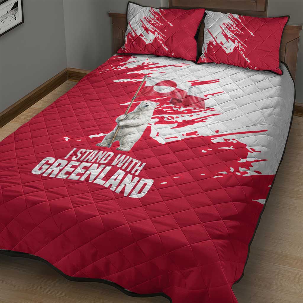 I Stand With Greenland Polar Bear Quilt Bed Set with Splattered Flag Pattern