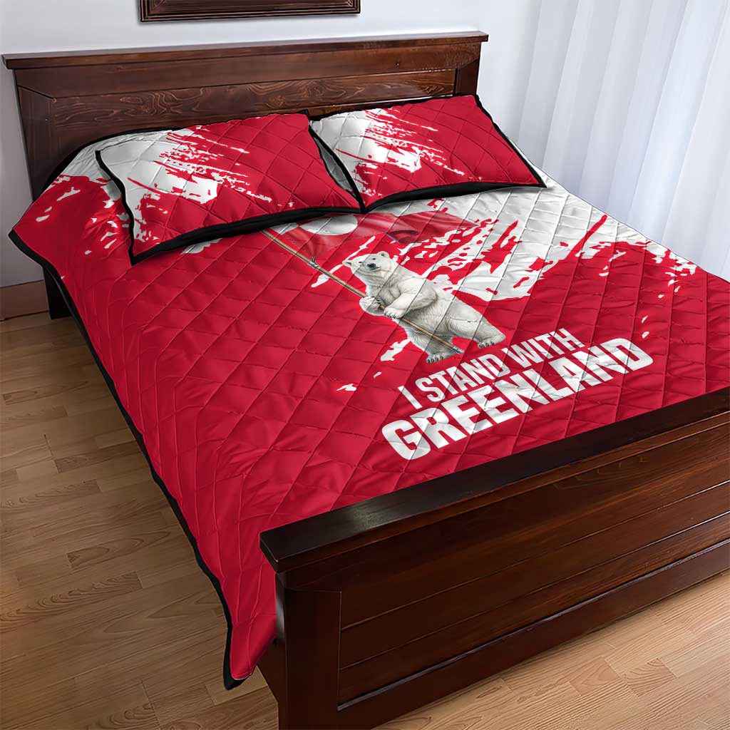 I Stand With Greenland Polar Bear Quilt Bed Set with Splattered Flag Pattern