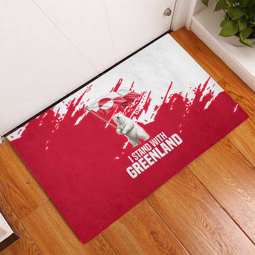 I Stand With Greenland Polar Bear Rubber Doormat with Splattered Flag Pattern