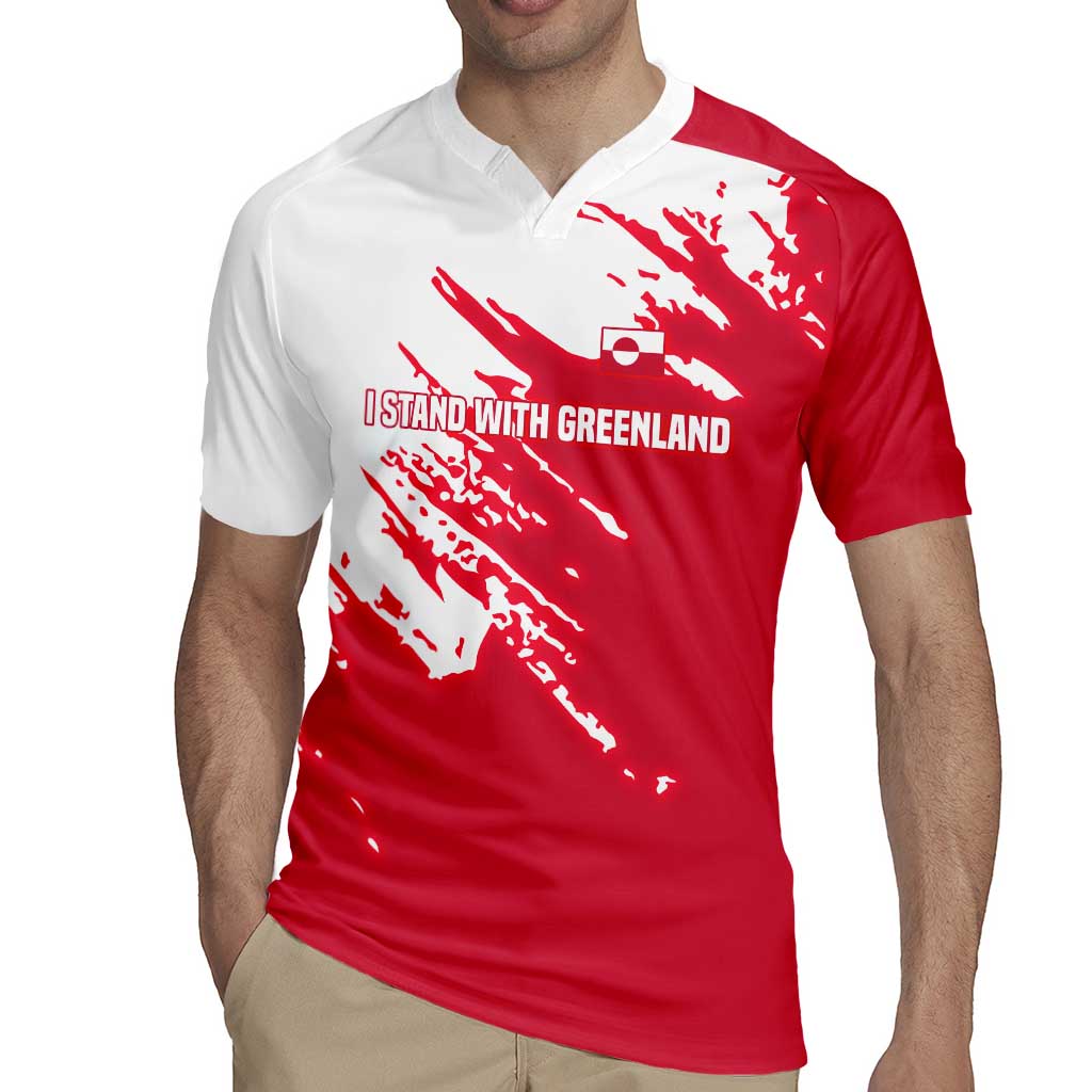 I Stand With Greenland Polar Bear Rugby Jersey with Splattered Flag Pattern