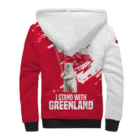 I Stand With Greenland Polar Bear Sherpa Hoodie with Splattered Flag Pattern