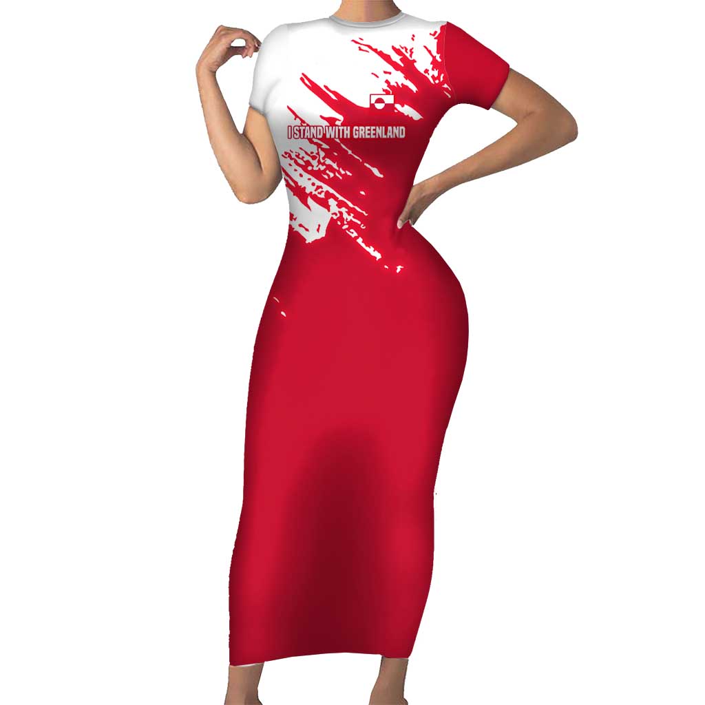 I Stand With Greenland Polar Bear Short Sleeve Bodycon Dress with Splattered Flag Pattern
