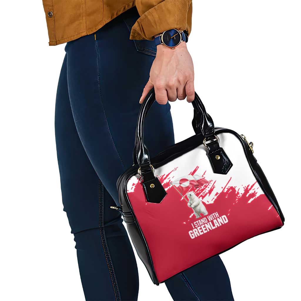 I Stand With Greenland Polar Bear Shoulder Handbag with Splattered Flag Pattern