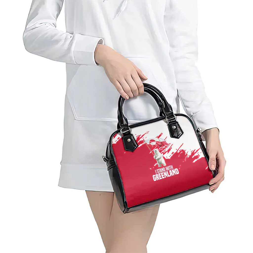 I Stand With Greenland Polar Bear Shoulder Handbag with Splattered Flag Pattern