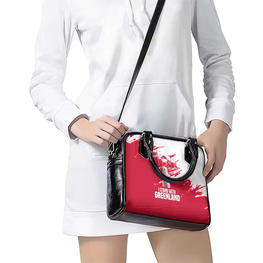 I Stand With Greenland Polar Bear Shoulder Handbag with Splattered Flag Pattern