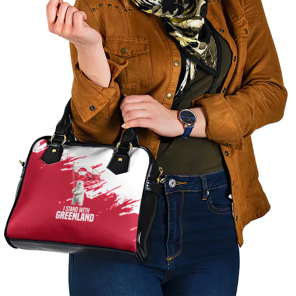 I Stand With Greenland Polar Bear Shoulder Handbag with Splattered Flag Pattern