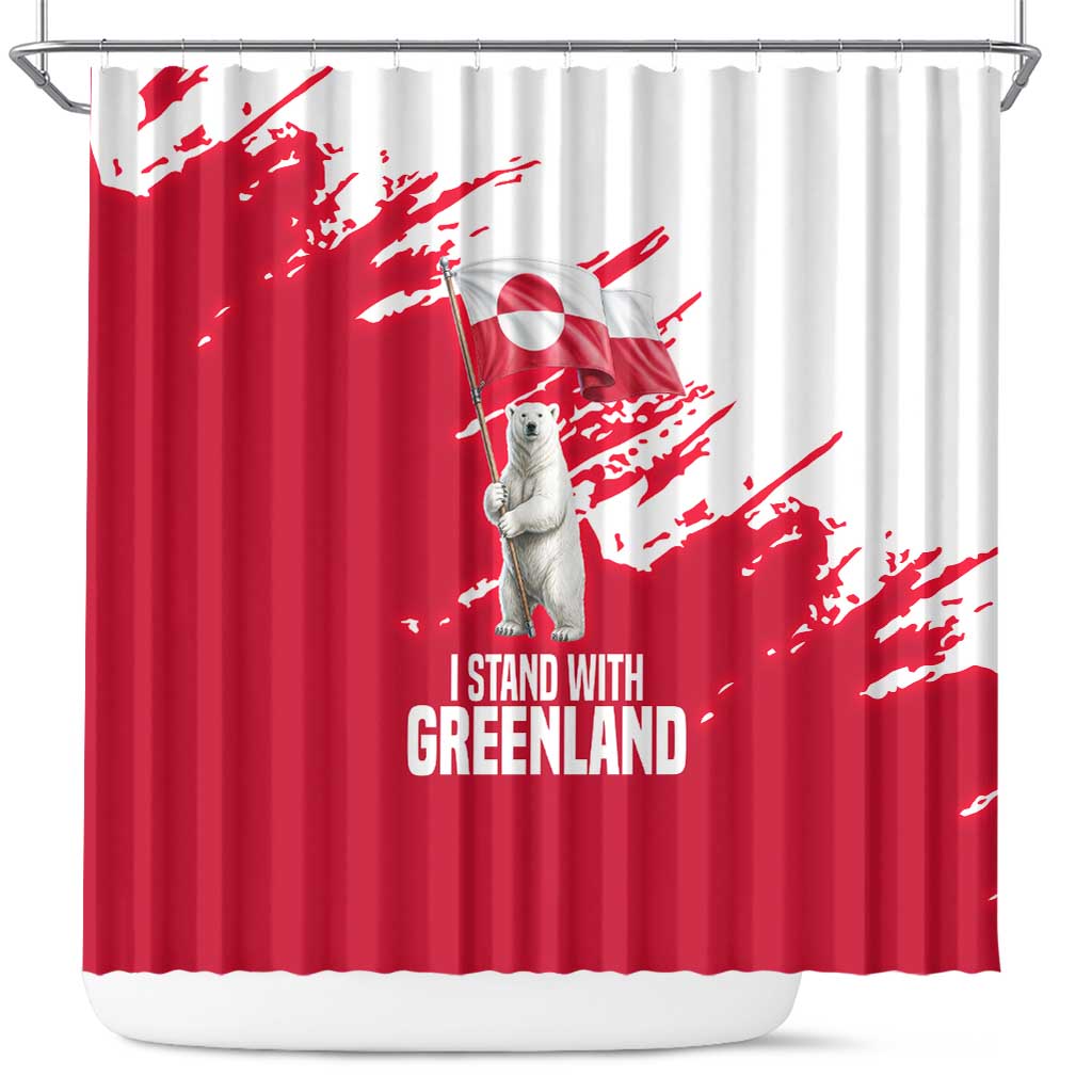 I Stand With Greenland Polar Bear Shower Curtain with Splattered Flag Pattern