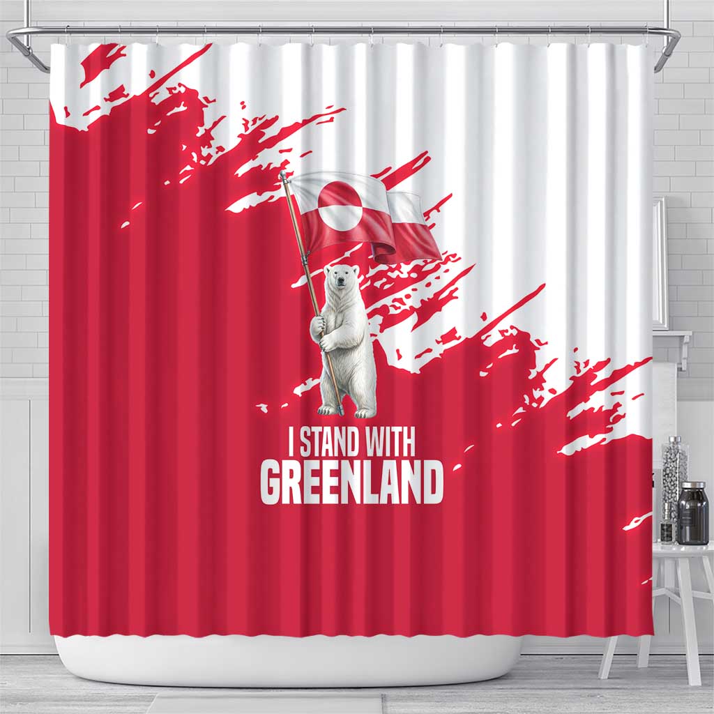 I Stand With Greenland Polar Bear Shower Curtain with Splattered Flag Pattern