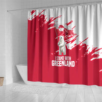 I Stand With Greenland Polar Bear Shower Curtain with Splattered Flag Pattern