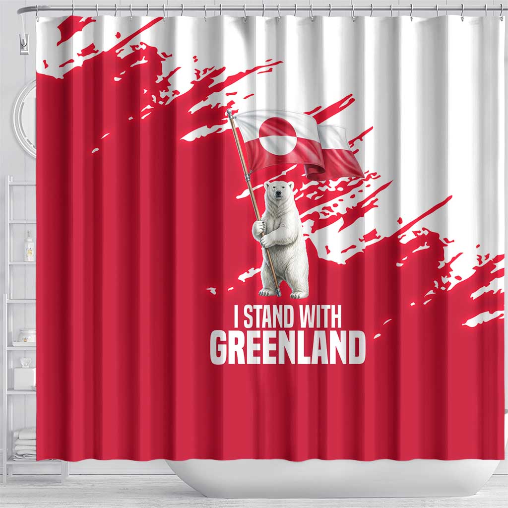 I Stand With Greenland Polar Bear Shower Curtain with Splattered Flag Pattern