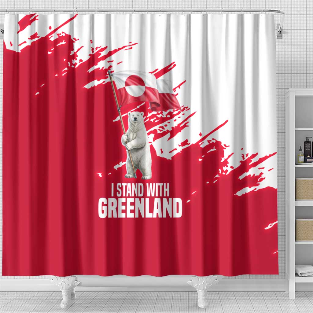 I Stand With Greenland Polar Bear Shower Curtain with Splattered Flag Pattern