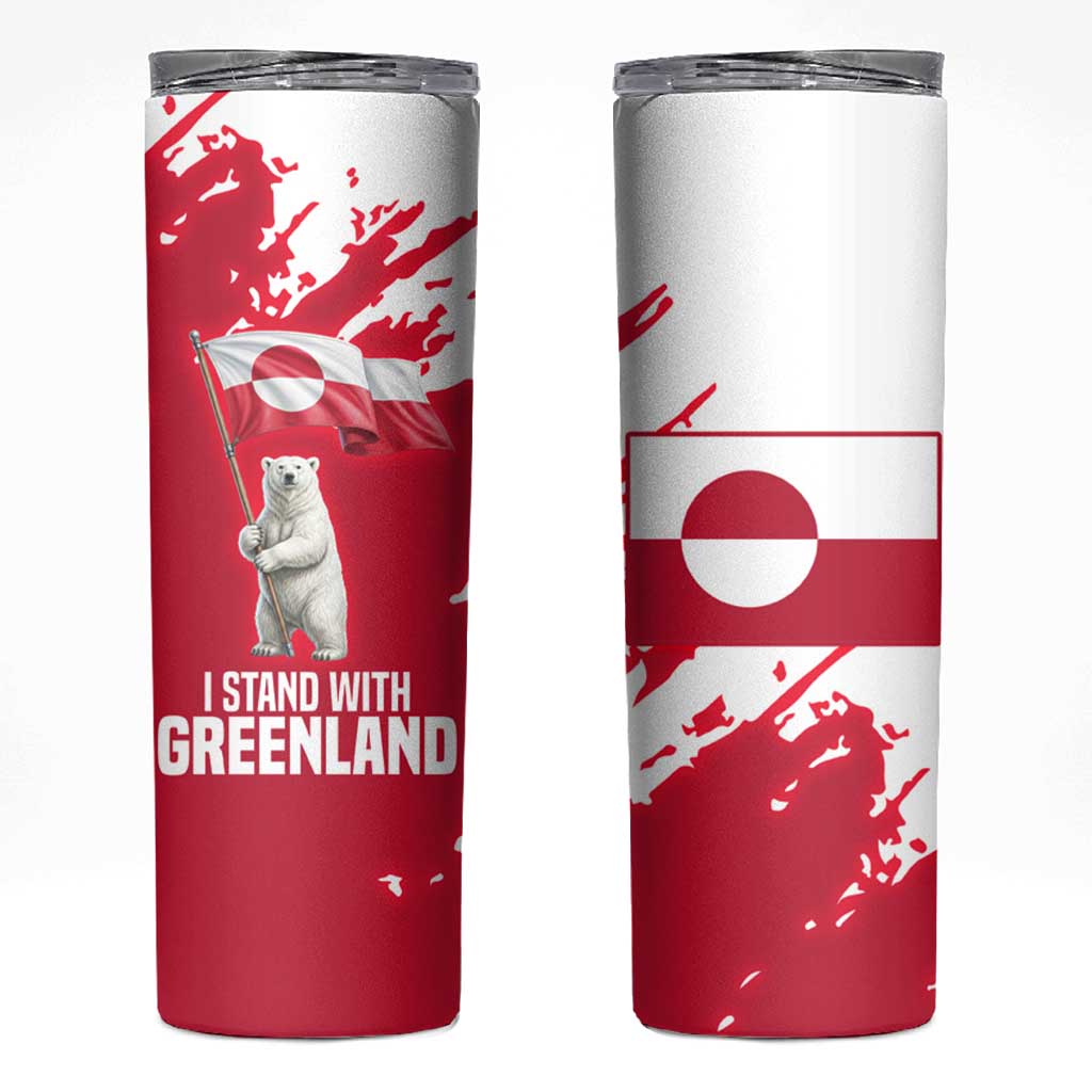 I Stand With Greenland Polar Bear Skinny Tumbler with Splattered Flag Pattern