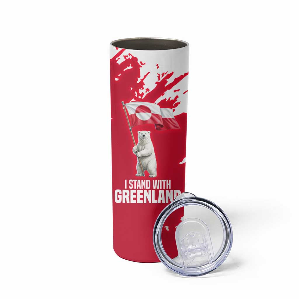 I Stand With Greenland Polar Bear Skinny Tumbler with Splattered Flag Pattern