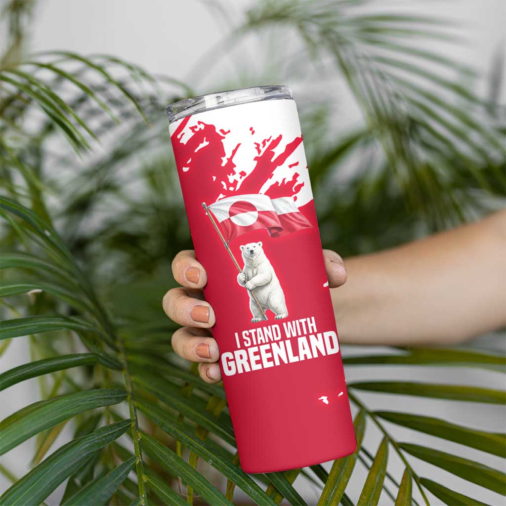 I Stand With Greenland Polar Bear Skinny Tumbler with Splattered Flag Pattern