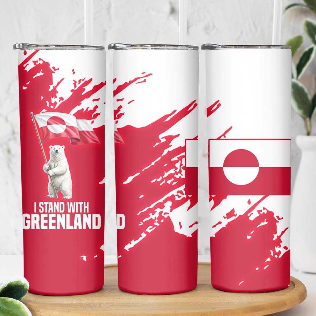 I Stand With Greenland Polar Bear Skinny Tumbler with Splattered Flag Pattern