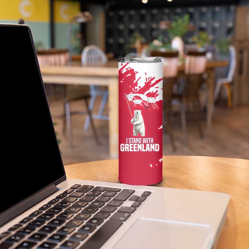 I Stand With Greenland Polar Bear Skinny Tumbler with Splattered Flag Pattern