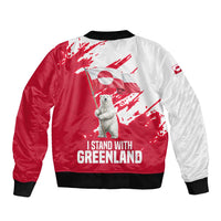 I Stand With Greenland Polar Bear Sleeve Zip Bomber Jacket with Splattered Flag Pattern