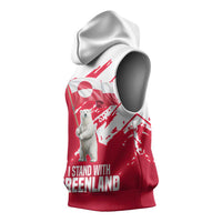 I Stand With Greenland Polar Bear Sleeveless Hoodie with Splattered Flag Pattern