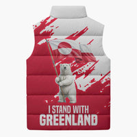 I Stand With Greenland Polar Bear Sleeveless Puffer Jacket with Splattered Flag Pattern