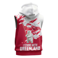 I Stand With Greenland Polar Bear Sleeveless Zip Hoodie with Splattered Flag Pattern