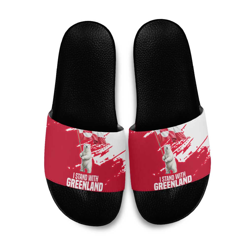 I Stand With Greenland Polar Bear Slide Sandals with Splattered Flag Pattern