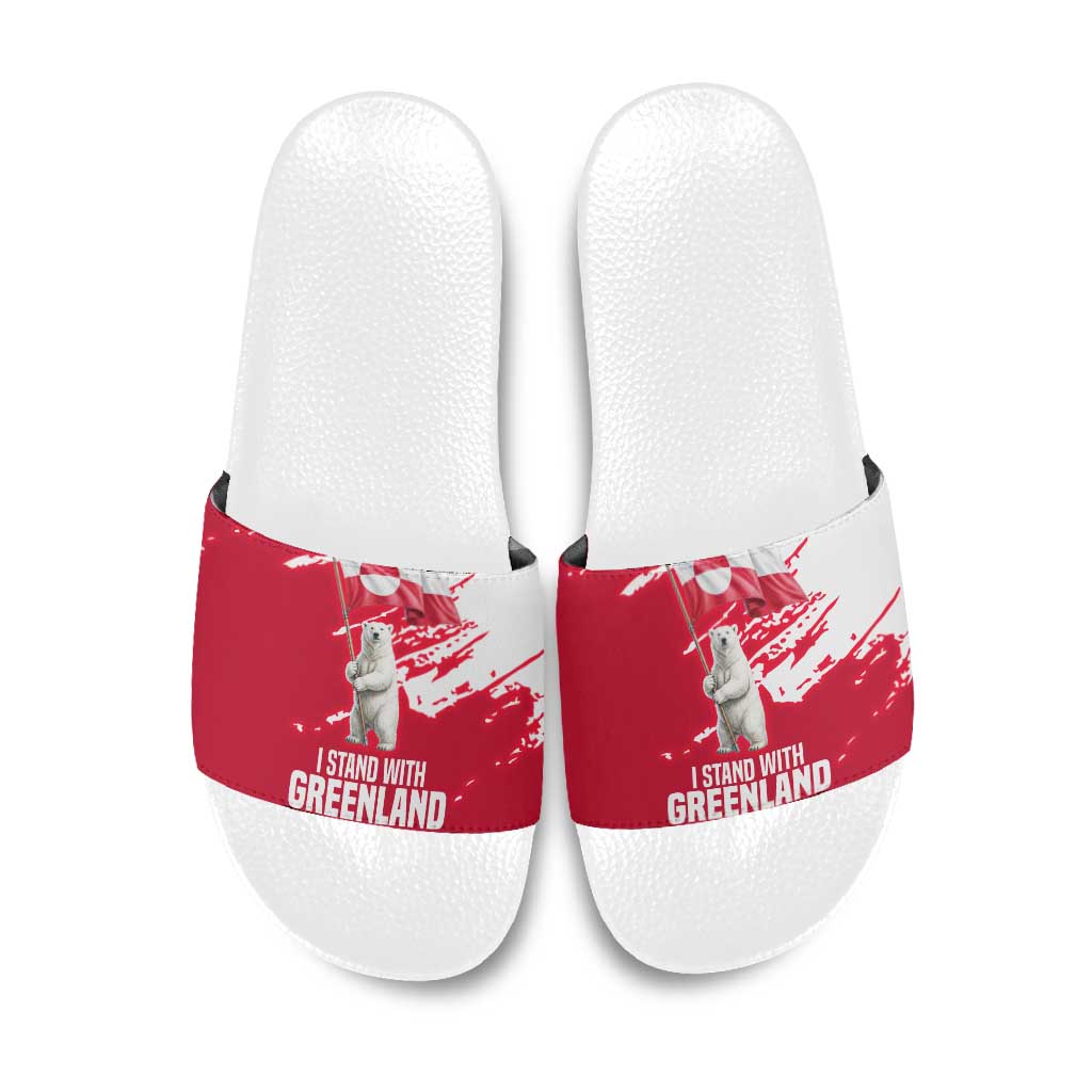 I Stand With Greenland Polar Bear Slide Sandals with Splattered Flag Pattern