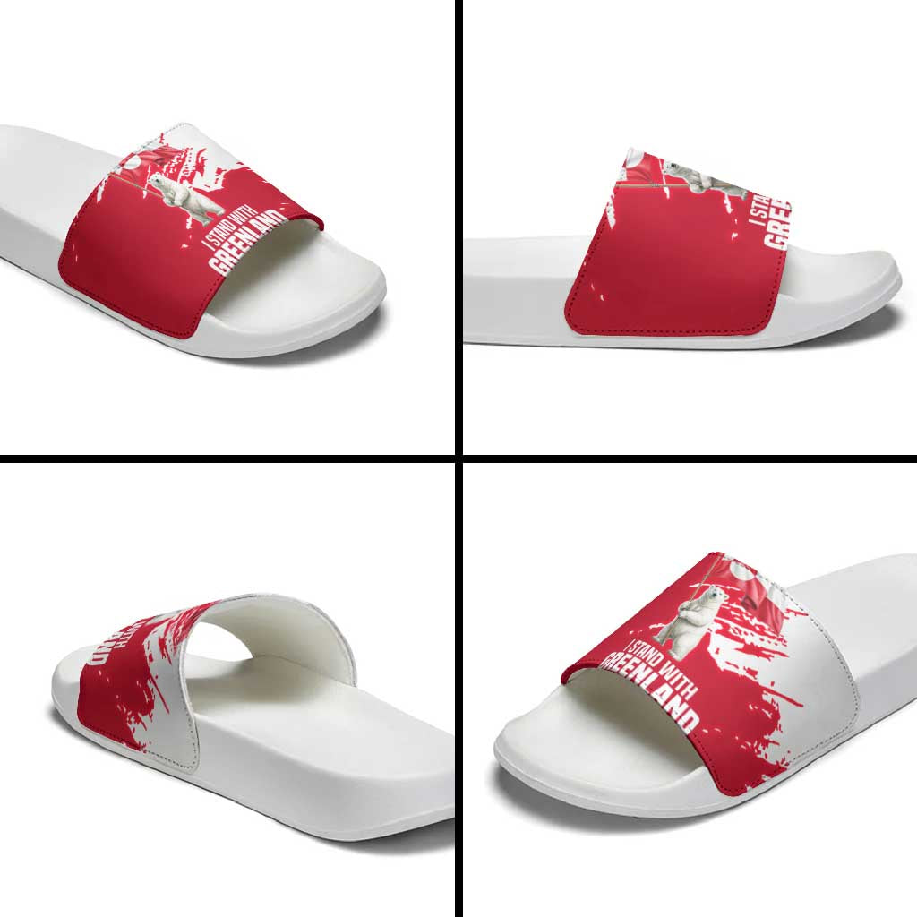 I Stand With Greenland Polar Bear Slide Sandals with Splattered Flag Pattern