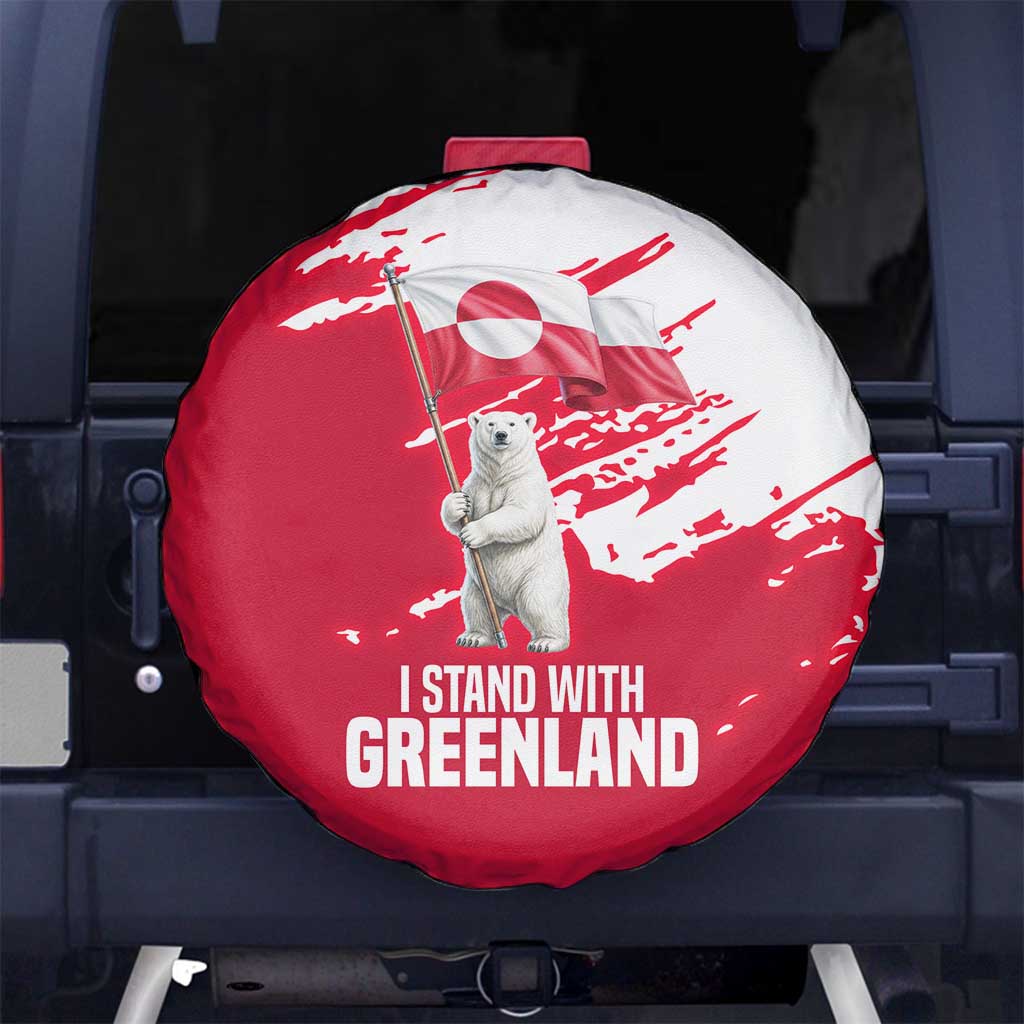 I Stand With Greenland Polar Bear Spare Tire Cover with Splattered Flag Pattern