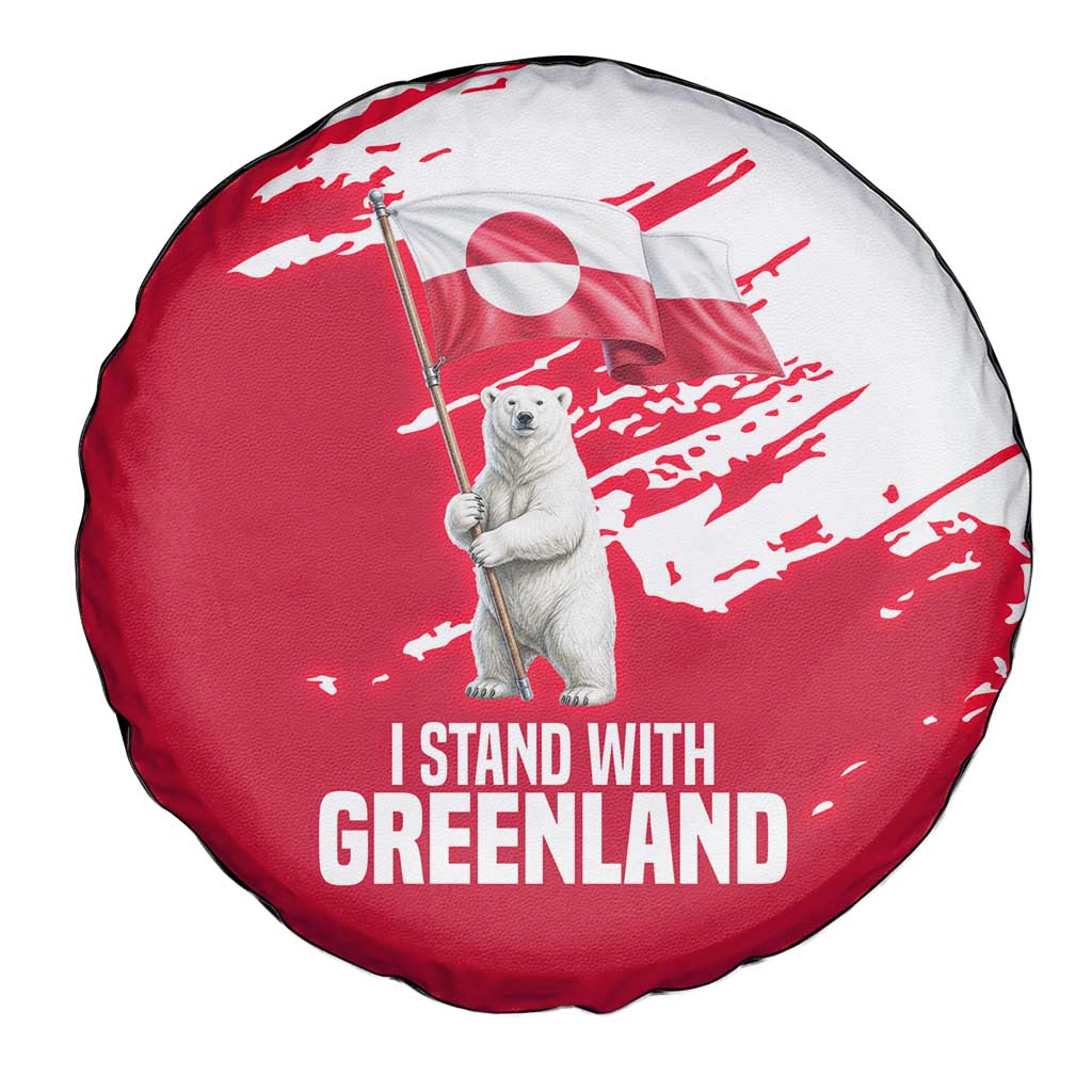 I Stand With Greenland Polar Bear Spare Tire Cover with Splattered Flag Pattern