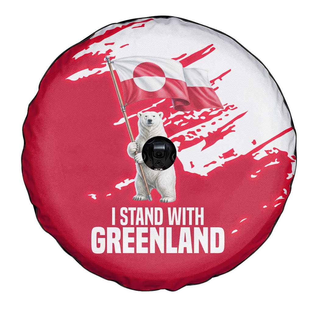 I Stand With Greenland Polar Bear Spare Tire Cover with Splattered Flag Pattern