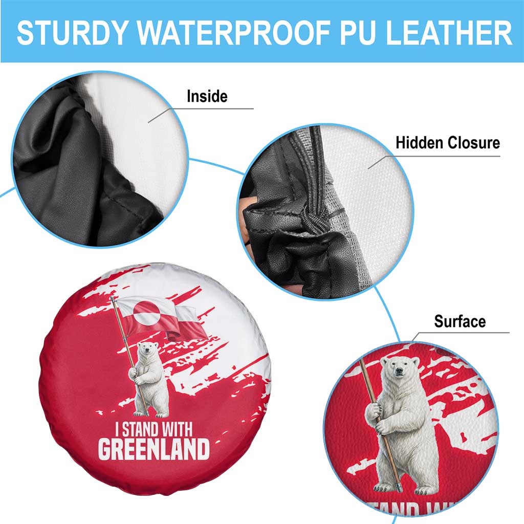 I Stand With Greenland Polar Bear Spare Tire Cover with Splattered Flag Pattern