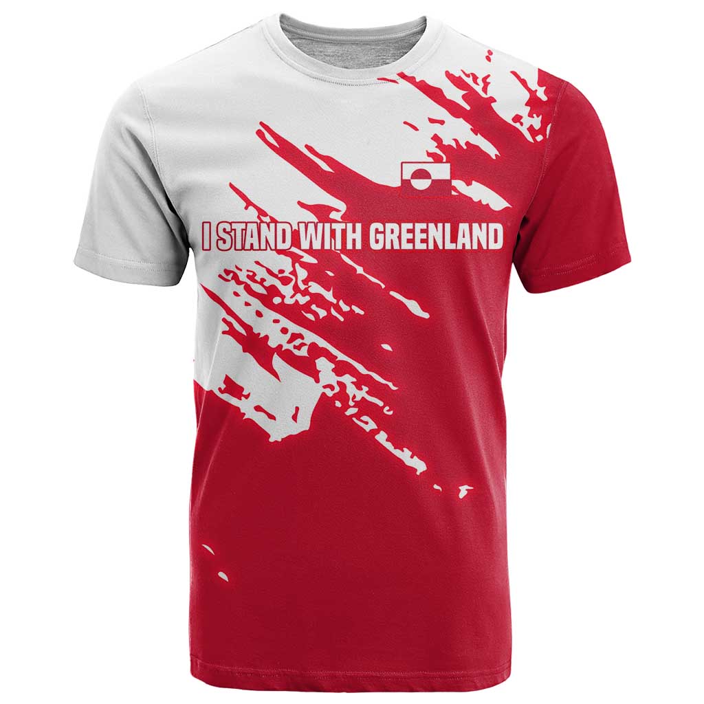 I Stand With Greenland Polar Bear T Shirt with Splattered Flag Pattern
