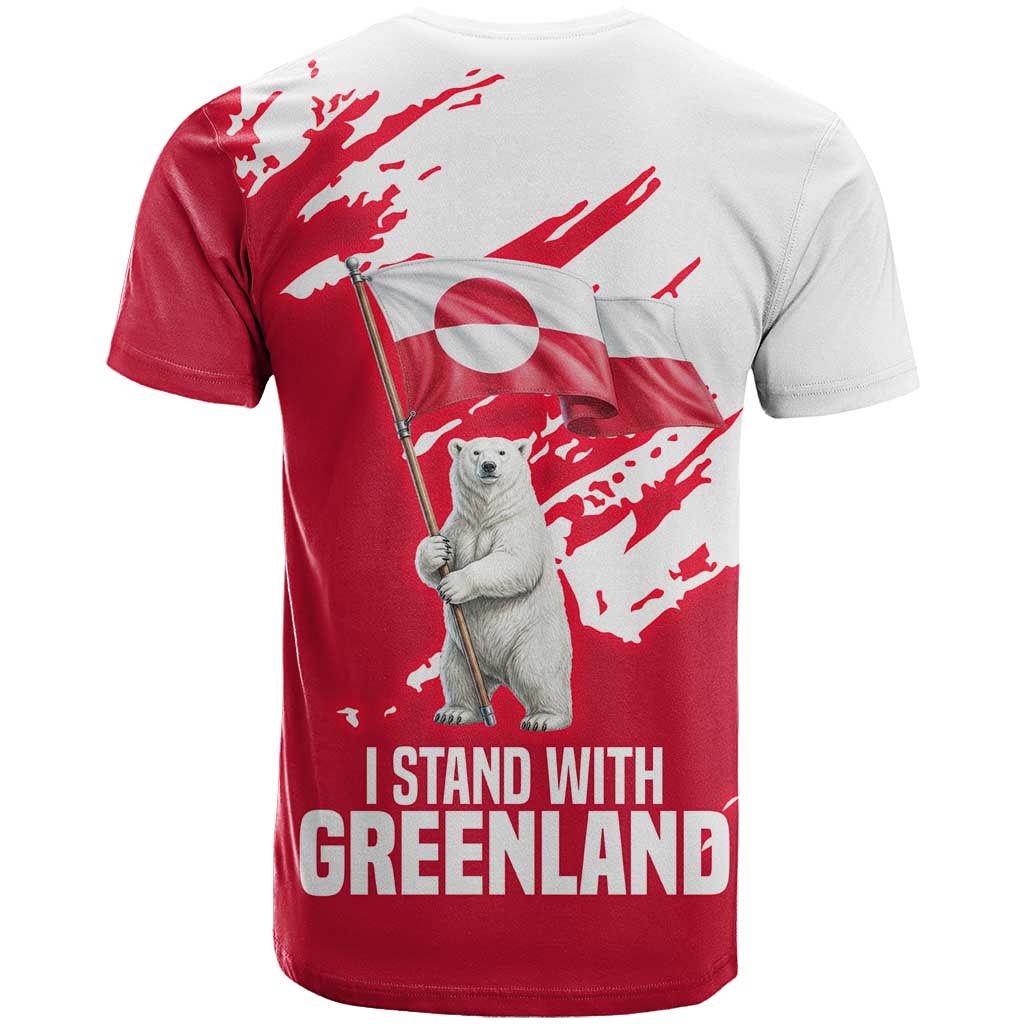 I Stand With Greenland Polar Bear T Shirt with Splattered Flag Pattern