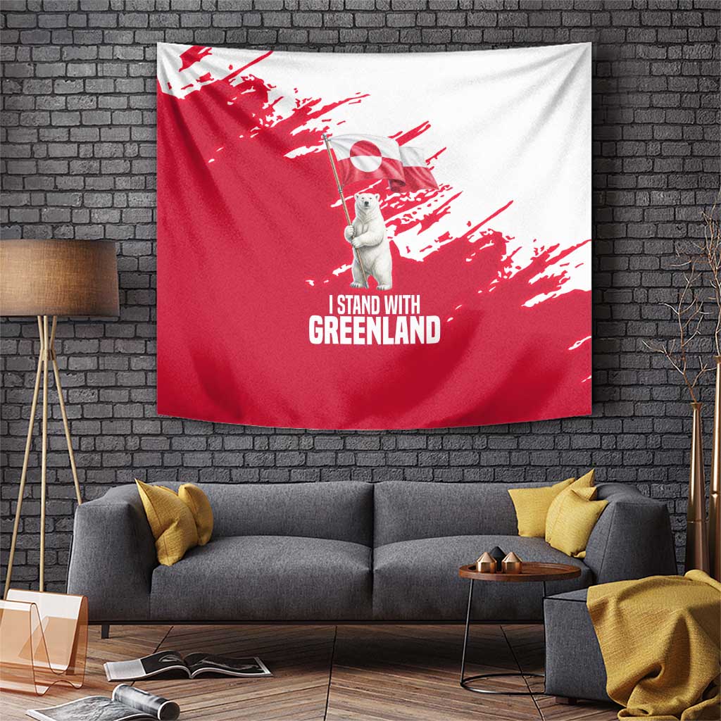 I Stand With Greenland Polar Bear Tapestry with Splattered Flag Pattern