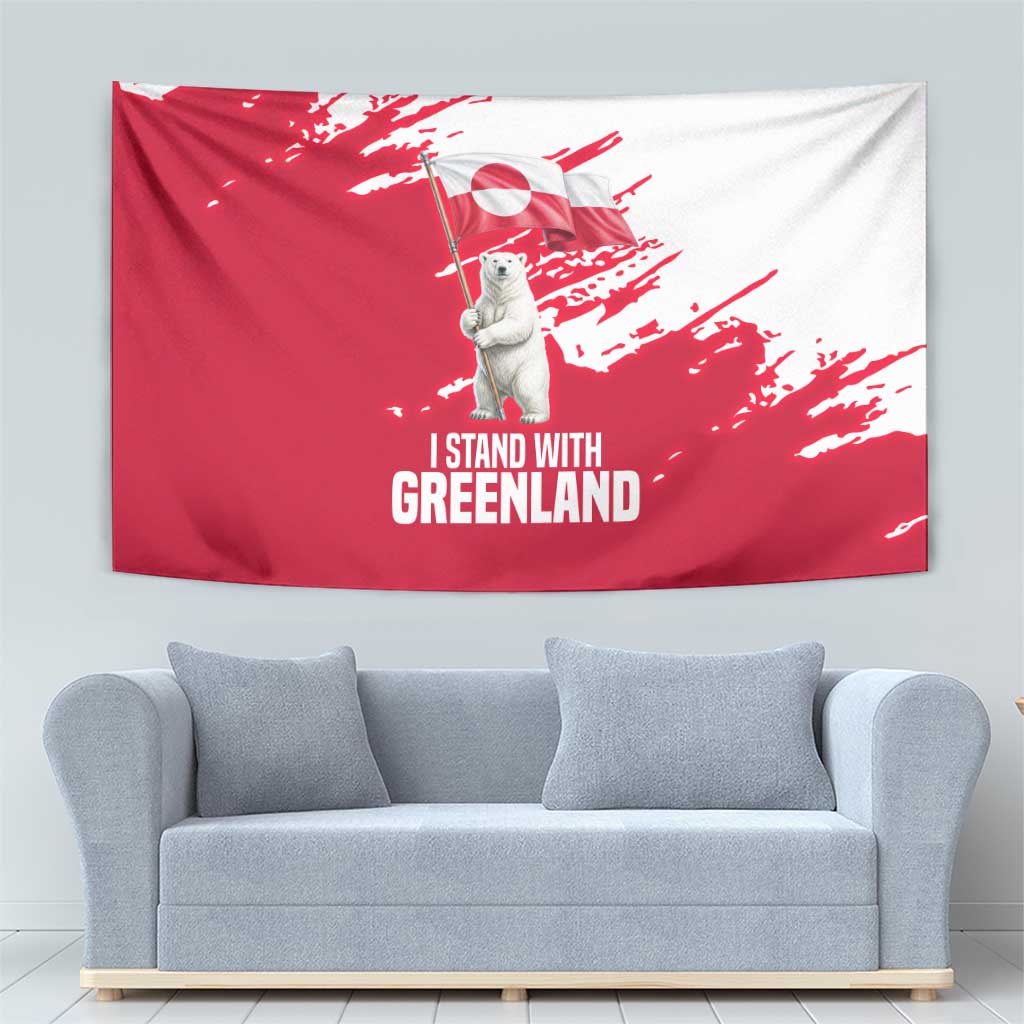 I Stand With Greenland Polar Bear Tapestry with Splattered Flag Pattern