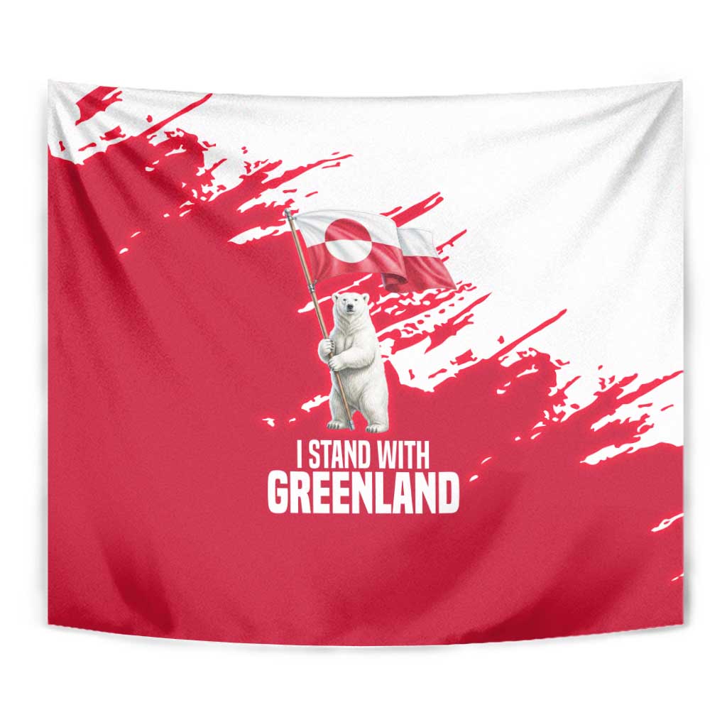 I Stand With Greenland Polar Bear Tapestry with Splattered Flag Pattern