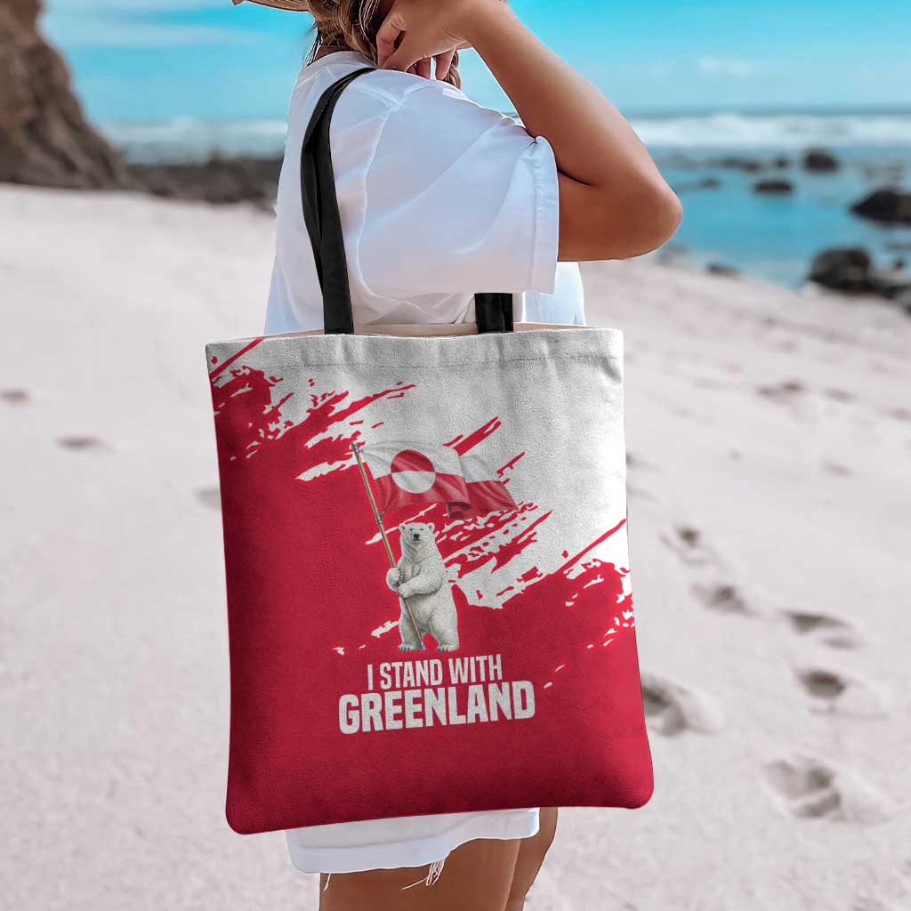 I Stand With Greenland Polar Bear Tote Bag with Splattered Flag Pattern