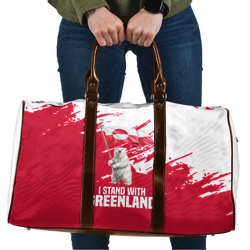 I Stand With Greenland Polar Bear Travel Bag with Splattered Flag Pattern