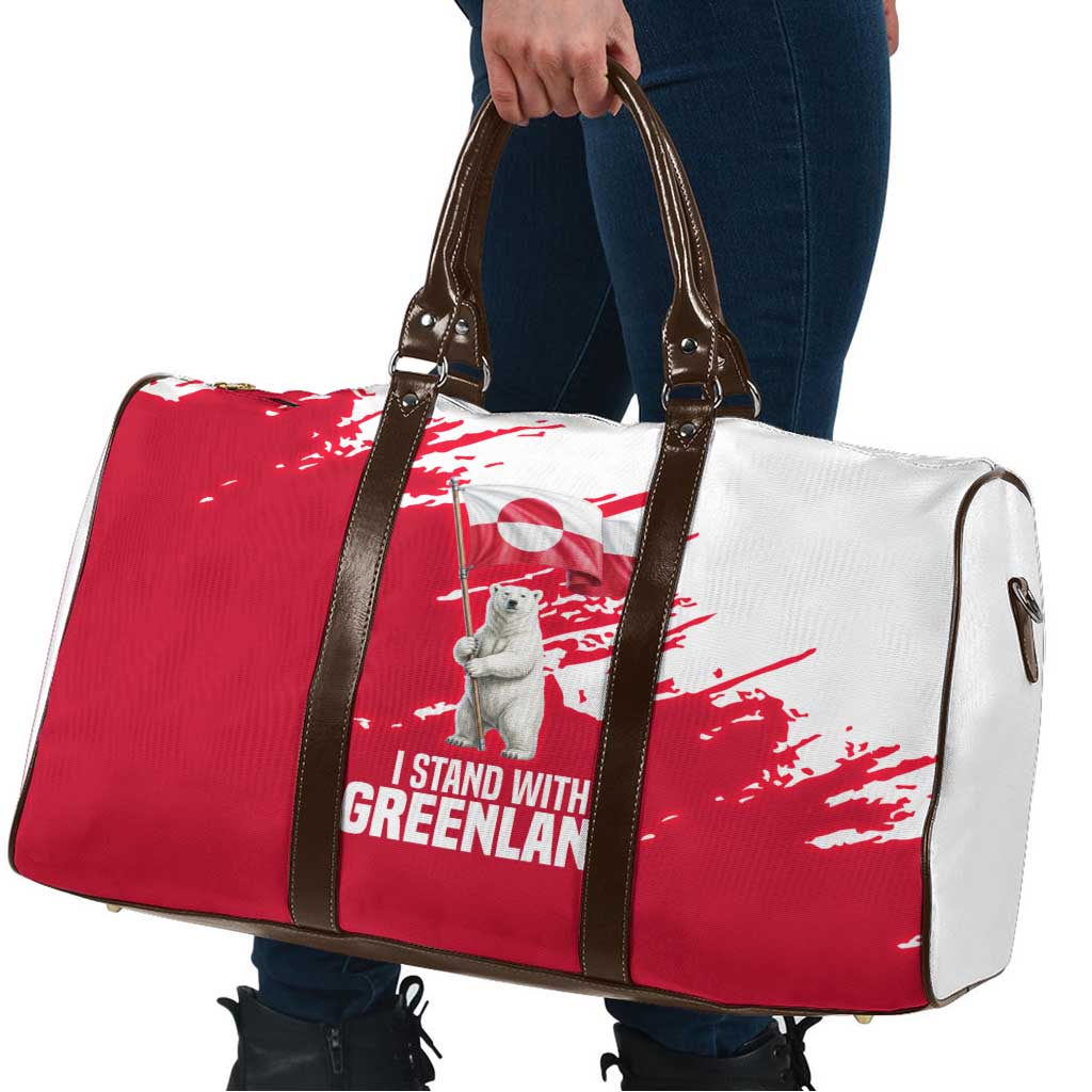 I Stand With Greenland Polar Bear Travel Bag with Splattered Flag Pattern