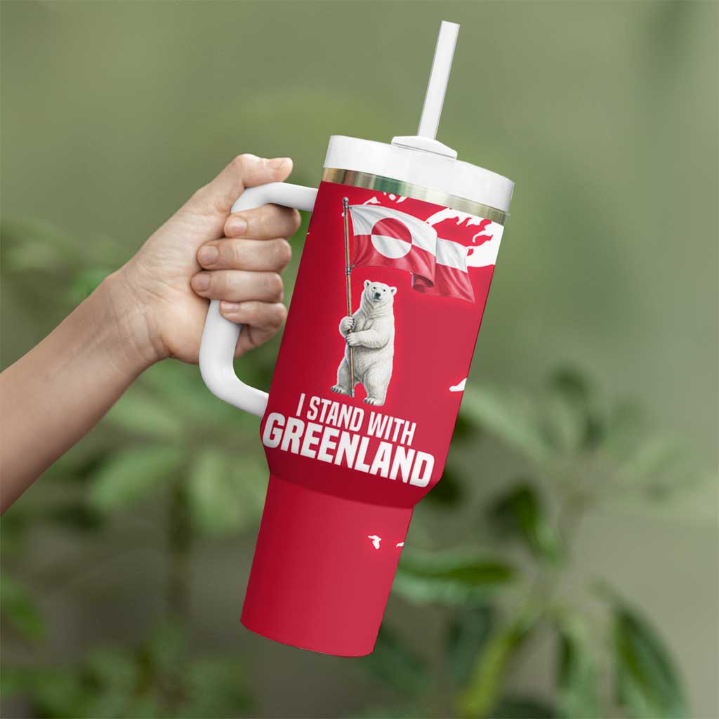 I Stand With Greenland Polar Bear Tumbler With Handle with Splattered Flag Pattern