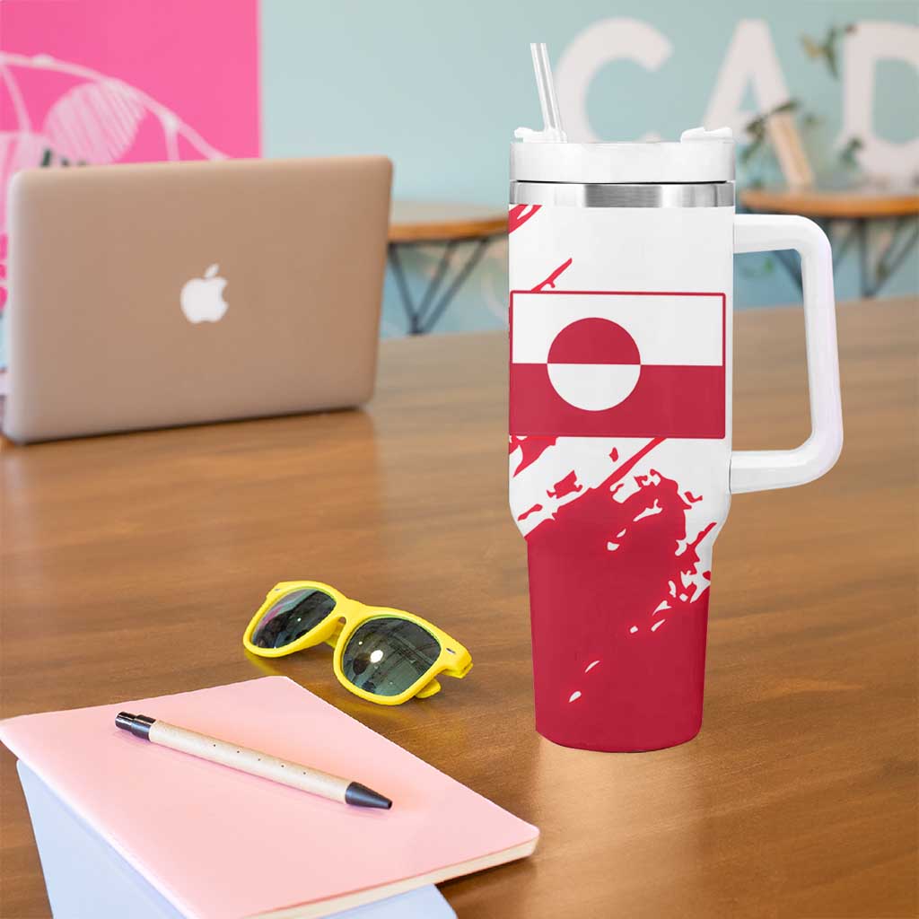 I Stand With Greenland Polar Bear Tumbler With Handle with Splattered Flag Pattern