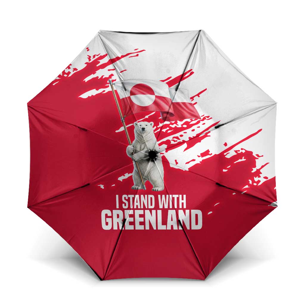I Stand With Greenland Polar Bear Umbrella with Splattered Flag Pattern