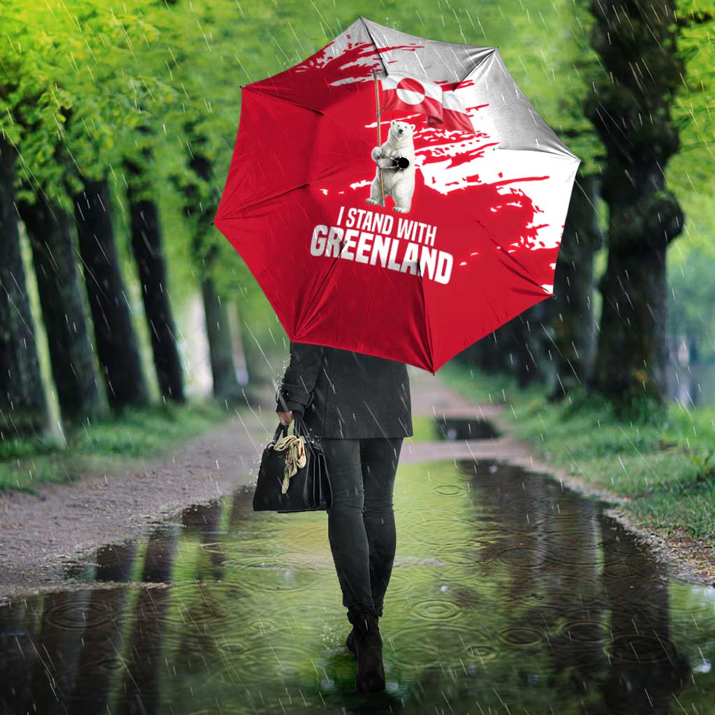 I Stand With Greenland Polar Bear Umbrella with Splattered Flag Pattern