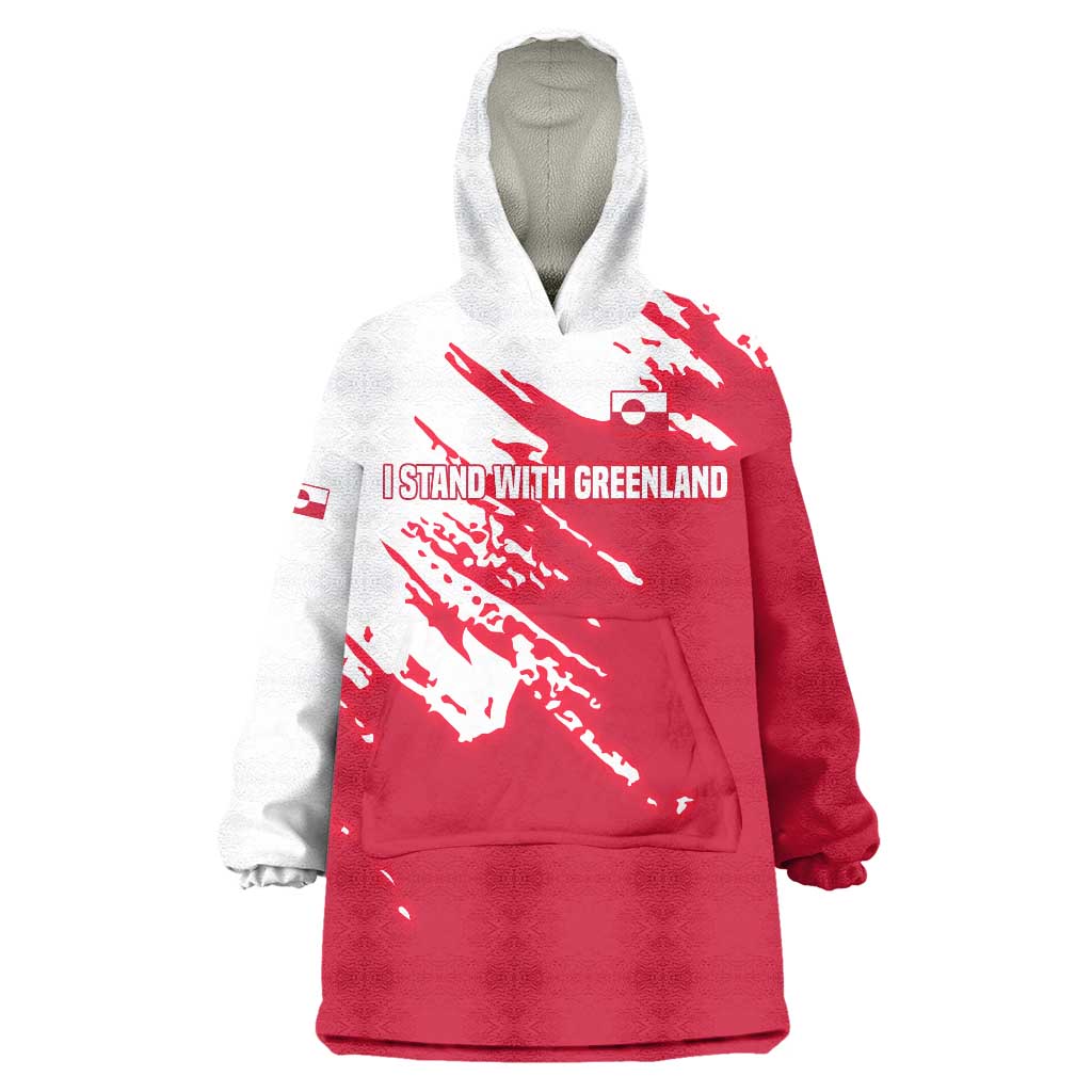 I Stand With Greenland Polar Bear Wearable Blanket Hoodie with Splattered Flag Pattern