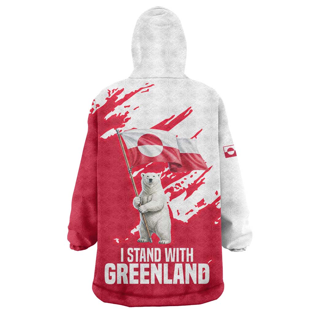 I Stand With Greenland Polar Bear Wearable Blanket Hoodie with Splattered Flag Pattern